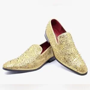 parrazo | Shoes | Mens Gold Spike Rhinestone Classic Smoking  display picture 1